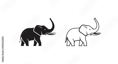 Two elephants facing each other in black and white