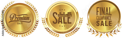 Golden sale and final sale badges on a white background
