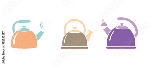 Set of Kettle Icon Styled in Vector Design

