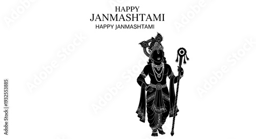A black and white image of lord krishna on janmashtami