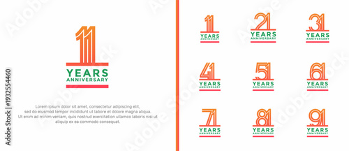 anniversary vector logo set, orange and green color can be use for celebration