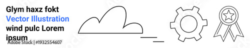 Abstract cloud, gear, and award ribbon outline. Ideal for technology, innovation, performance, cloud computing, achievements, business tools simple landing page