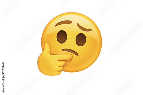 Thinking face emoji with finger on chin puzzled confused isolated on a transparent background