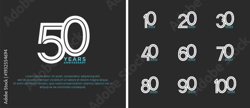 anniversary vector logo set, silver and blue color can be use for celebration