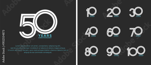 anniversary vector logo set, silver and blue color can be use for celebration