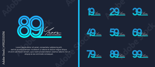 anniversary vector logo set, blue color and grey handwriting can be use for celebration