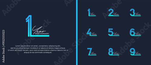 anniversary vector logo set, blue color and grey handwriting can be use for celebration