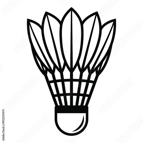 A black and white illustration depicting a badminton shuttlecock