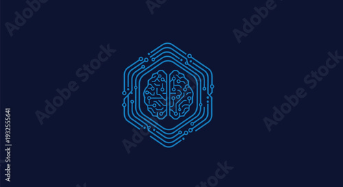 Abstract digital brain circuit board hexagon shape.