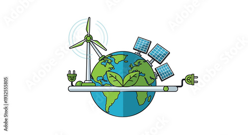 Vector illustration of eco-friendly earth with renewable energy sources