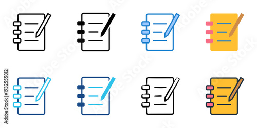 Journal icons set multiple style collection. Editable stroke 
