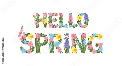 Hello Spring floral typography vector