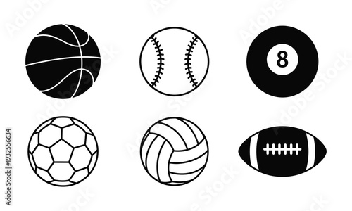 Six sports balls illustration