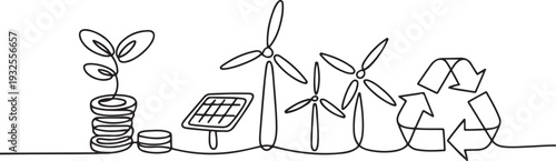 Continuous one line drawing sustainable business concept. Doodle vector illustration.one line vector illustration with white background