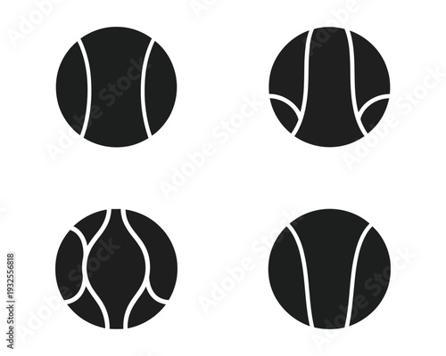 Four black and white tennis balls illustration