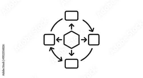Central Hexagon Connected to Four Outer Rectangles in a Diagram.