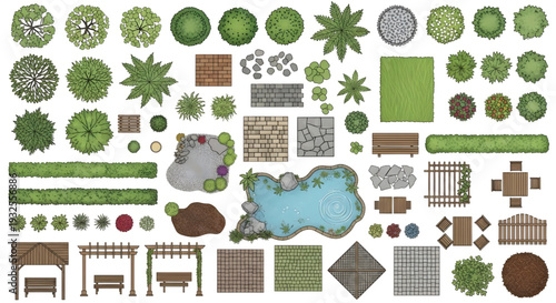 Landscape Design Vector Collection – Garden Elements and Plant Symbols for Architecture and GIS Layouts
