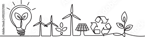 Continuous one line drawing sustainable business concept. Doodle vector illustration.one line vector illustration with white background