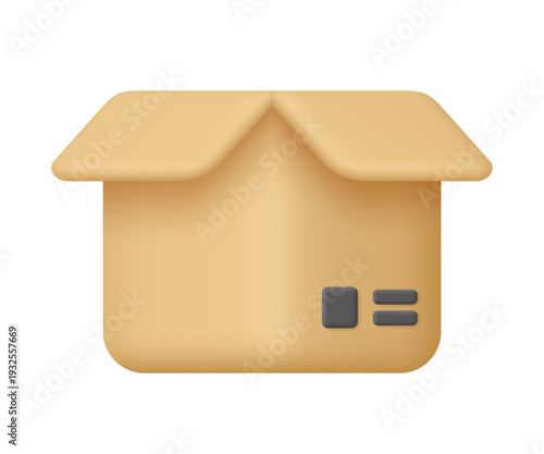 Open cardboard package box, shipping box. Transportation, delivery, shipping, packaging and logistics concept. 3d vector icon. Cartoon minimal style.