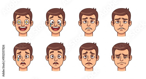Diverse emotional expressions of a persons face, showcasing various feelings.