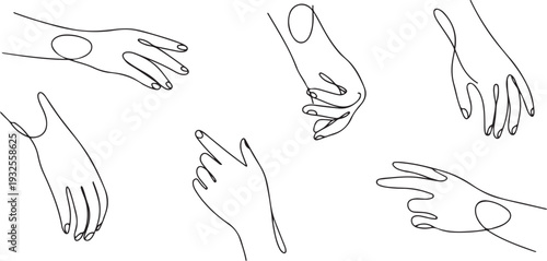 Hands set in line art style. Continuous line art collection.one line vector illustration with white background