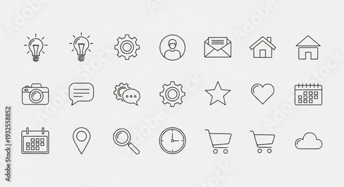 Collection of hand-drawn icons representing various concepts and symbols for design.