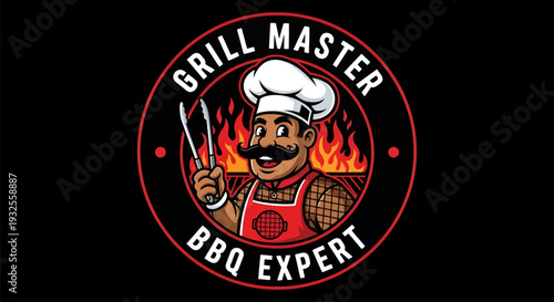 Grill Master BBQ Expert Chef Character Illustration.