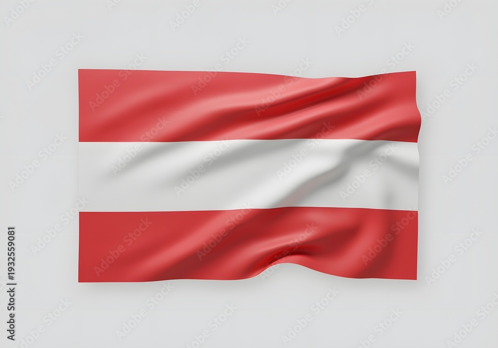 Obraz premium Waving flag of Austria with red and white horizontal stripes isolated on a simple lightcolored background