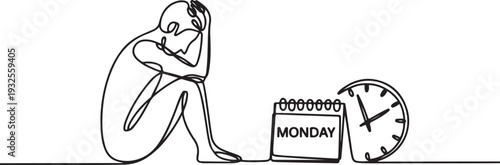 One continuous line drawing of blue Monday concept.one line vector illustration with white background