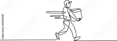 One continuous line drawing of package delivery person activity vector illustration.one line vector illustration with white background