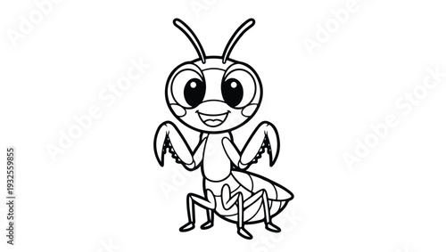 Cute Cartoon Praying Mantis Line Art