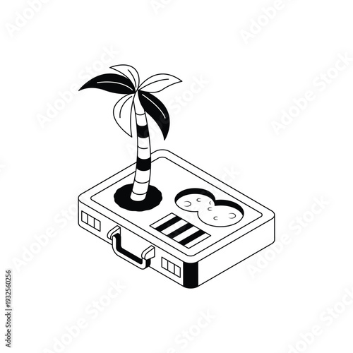Illustrated Suitcase with Emerging Palm Tree Design.