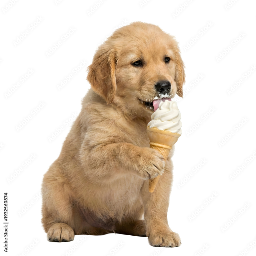Fototapeta premium Adorable puppy enjoying an ice cream cone