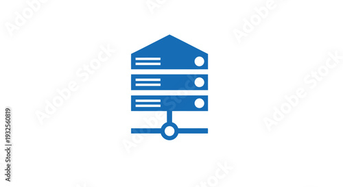 Blue Server Rack Icon Representing Data Storage and Network.