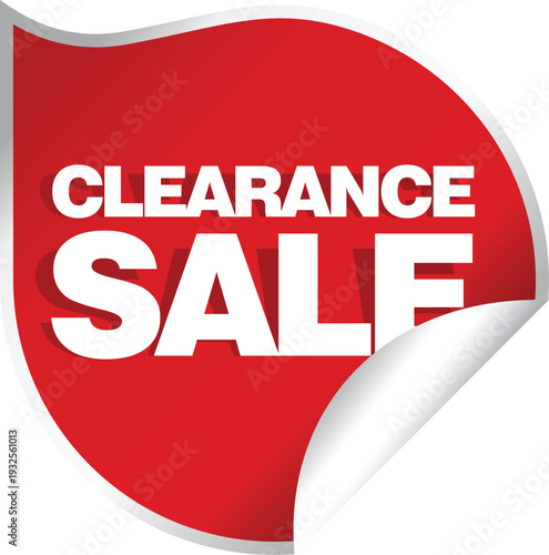 Red clearance sale sticker on white background