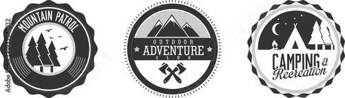Outdoor adventure and camping logos on white background