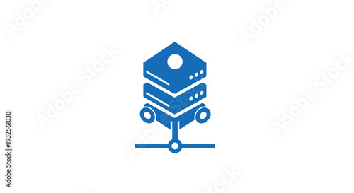 Blue Server Rack Icon Representing Data Storage and Network.