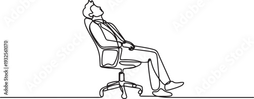 Work Relaxation Web Banner. Vector illustration of a man sleeping on a work chair.one line vector illustration with white background