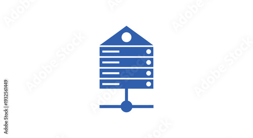 Blue Server Rack Icon with Network Connection Symbol.