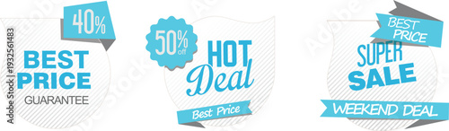 Collection of sale and discount stickers on white background