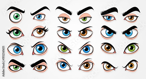 Collection of cartoon eyes with various expressions and emotions, perfect for design.