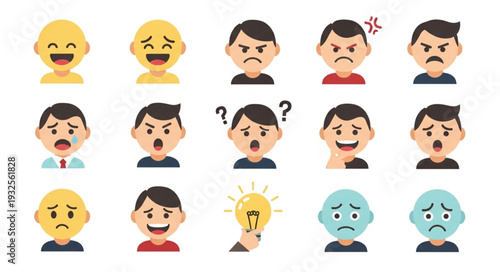 Diverse collection of expressive faces representing various human emotions and feelings.