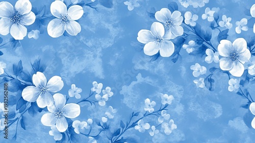 Delicate Floral Watercolor Backdrop with Sky Blue Nuances and Romantic Blooming Composition Art