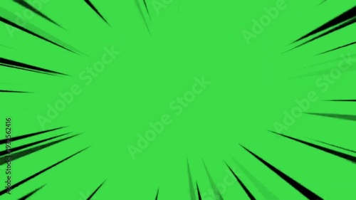 Black comic speed lines anime action motion background on green screen background