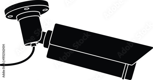 CCTV security camera silhouette icon, surveillance system equipment isolated on white background for safety monitoring technology concept