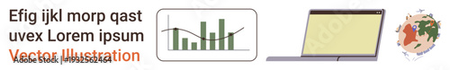 Data analysis, remote work, global connectivity, technology, business solutions, statistics tracking. Bar chart, laptop and global map . Data analysis and remote work concept