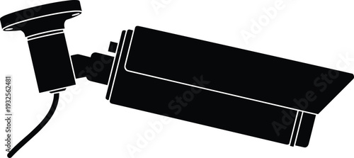 Black silhouette CCTV security camera icon, surveillance system monitoring equipment, video protection technology, safety concept isolated on white background vector