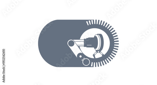 Abstract industrial mechanical device with gears and lens.
