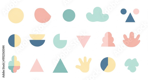 Colorful geometric shapes arranged in a visually appealing pattern, abstract design.