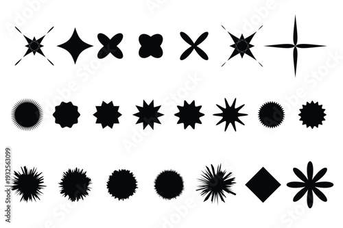 Collection of black explosion burst shapes and symbols on white background shape symbol star circle diamond
